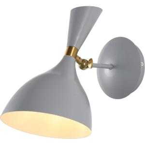 JONATHAN Y 11.25″ Navy/Brass Gold Modern LED Wall Sconce, Retro Iron Lamp for Bedroom, Bathroom, Hallway, Adjustable Mid-Century Fixture with Black Iron Shade, LED (JYL9066C)(Gray/Brass Gold)
