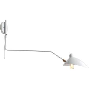 JONATHAN Y 35″ White/Brass Gold Retro Swing Arm LED Wall Sconce, Mid-Century Modern Iron Plug-in Light for Bedroom, Living Room, Adjustable Metal Bowl Shade JYL9067A(White)