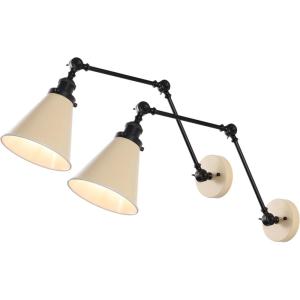 JONATHAN Y 7″ Gray/Black Classic Industrial Metal Adjustable Arm LED Wall Sconce for Bedside Reading, Farmhouse Swing Arm Wall Lamp with Metal Shade, Hardwired (JYL7462H-SET2)(Almond/Black)