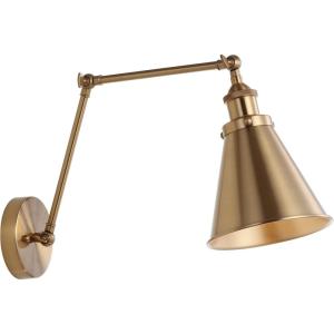 JONATHAN Y 7″ Gray/Black Classic Industrial Metal Adjustable Arm LED Wall Sconce for Bedside Reading, Farmhouse Swing Arm Wall Lamp with Metal Shade, Hardwired (JYL7462H-SET2)(Brass Gold)
