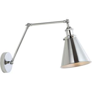 JONATHAN Y 7″ Gray/Black Classic Industrial Metal Adjustable Arm LED Wall Sconce for Bedside Reading, Farmhouse Swing Arm Wall Lamp with Metal Shade, Hardwired (JYL7462H-SET2)(Chrome)