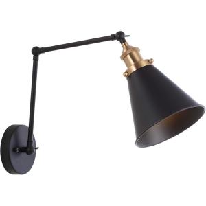 JONATHAN Y 7″ Gray/Black Classic Industrial Metal Adjustable Arm LED Wall Sconce for Bedside Reading, Farmhouse Swing Arm Wall Lamp with Metal Shade, Hardwired (JYL7462H-SET2)(Black/Brass Gold)