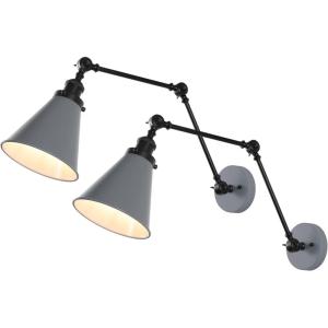 JONATHAN Y 7″ Gray/Black Classic Industrial Metal Adjustable Arm LED Wall Sconce for Bedside Reading, Farmhouse Swing Arm Wall Lamp with Metal Shade, Hardwired (JYL7462H-SET2)(Gray/Black)