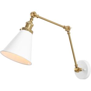 JONATHAN Y 7″ Gray/Black Classic Industrial Metal Adjustable Arm LED Wall Sconce for Bedside Reading, Farmhouse Swing Arm Wall Lamp with Metal Shade, Hardwired (JYL7462H-SET2)(White/Brass Gold)