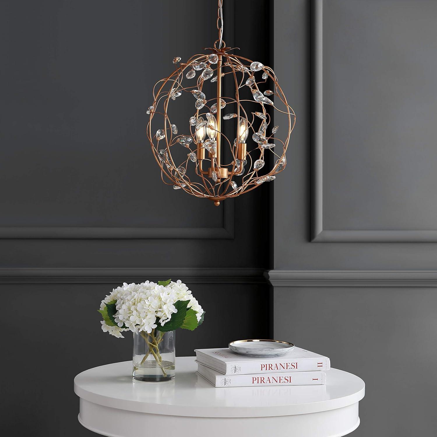 image:imageJONATHAN Y 20 Antique Gold 3Light Metal and Glass Globe Pendant Adjustable Height Hanging Fixture for Hallway Bathroom Transitional Style UL Listed LED Bulbs Included JYL9042A