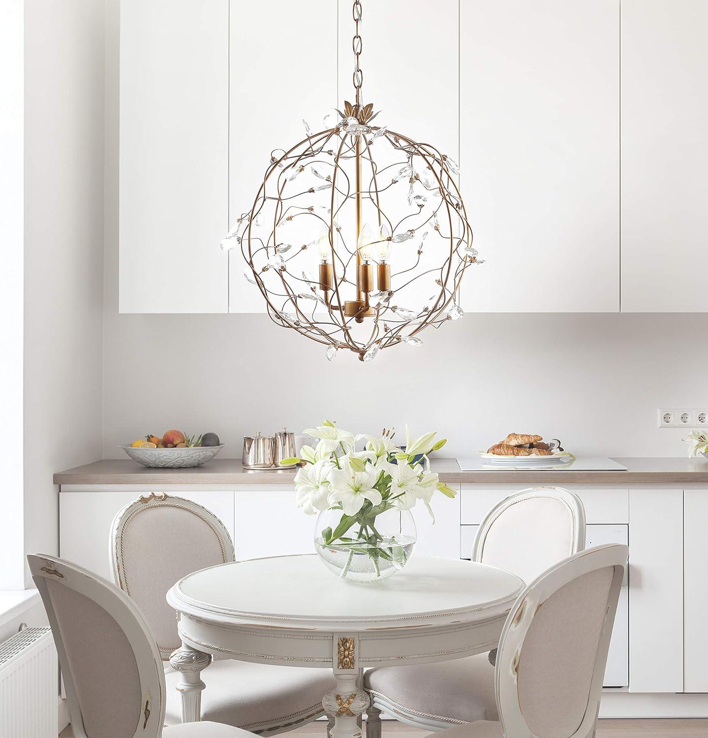 image:imageJONATHAN Y 20 Antique Gold 3Light Metal and Glass Globe Pendant Adjustable Height Hanging Fixture for Hallway Bathroom Transitional Style UL Listed LED Bulbs Included JYL9042A
