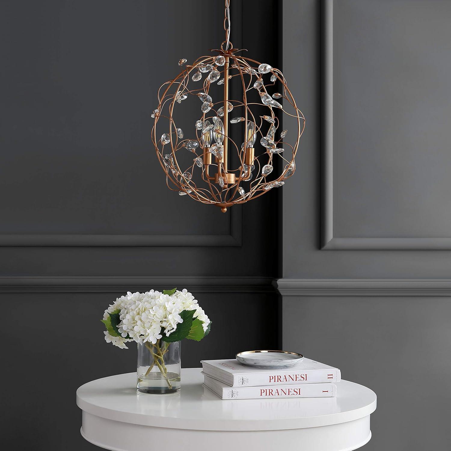 image:imageJONATHAN Y 20 Antique Gold 3Light Metal and Glass Globe Pendant Adjustable Height Hanging Fixture for Hallway Bathroom Transitional Style UL Listed LED Bulbs Included JYL9042A