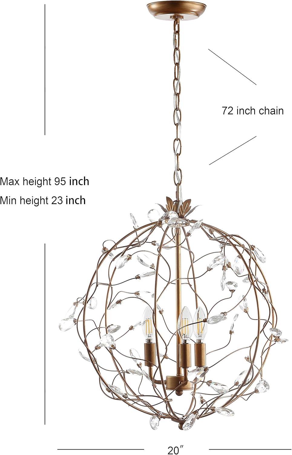 image:imageJONATHAN Y 20 Antique Gold 3Light Metal and Glass Globe Pendant Adjustable Height Hanging Fixture for Hallway Bathroom Transitional Style UL Listed LED Bulbs Included JYL9042A