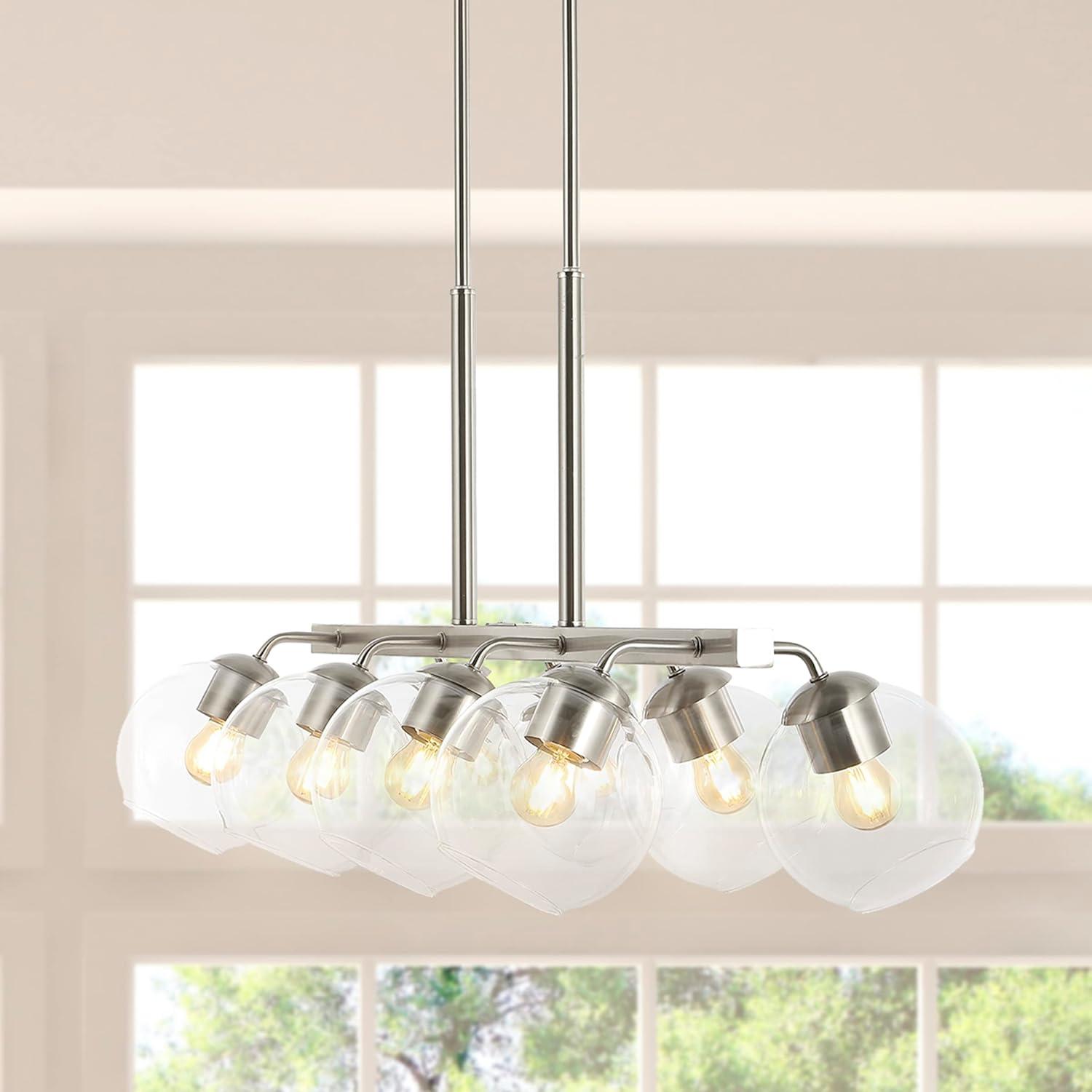 image:imageJONATHAN Y 335 NickelClear 8Light Farmhouse Bohemian Iron Linear LED Pendant Clear Glass Shade for Kitchen Island Dining Room Sloped Ceiling Compatible JYL7570BNickel