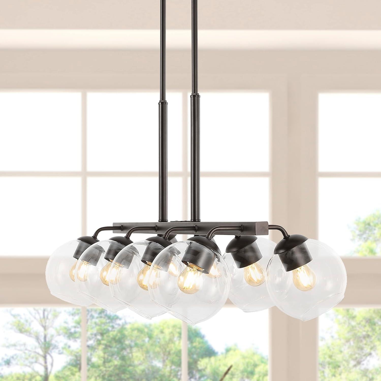 image:imageJONATHAN Y 335 NickelClear 8Light Farmhouse Bohemian Iron Linear LED Pendant Clear Glass Shade for Kitchen Island Dining Room Sloped Ceiling Compatible JYL7570BOilRubbed Bronze