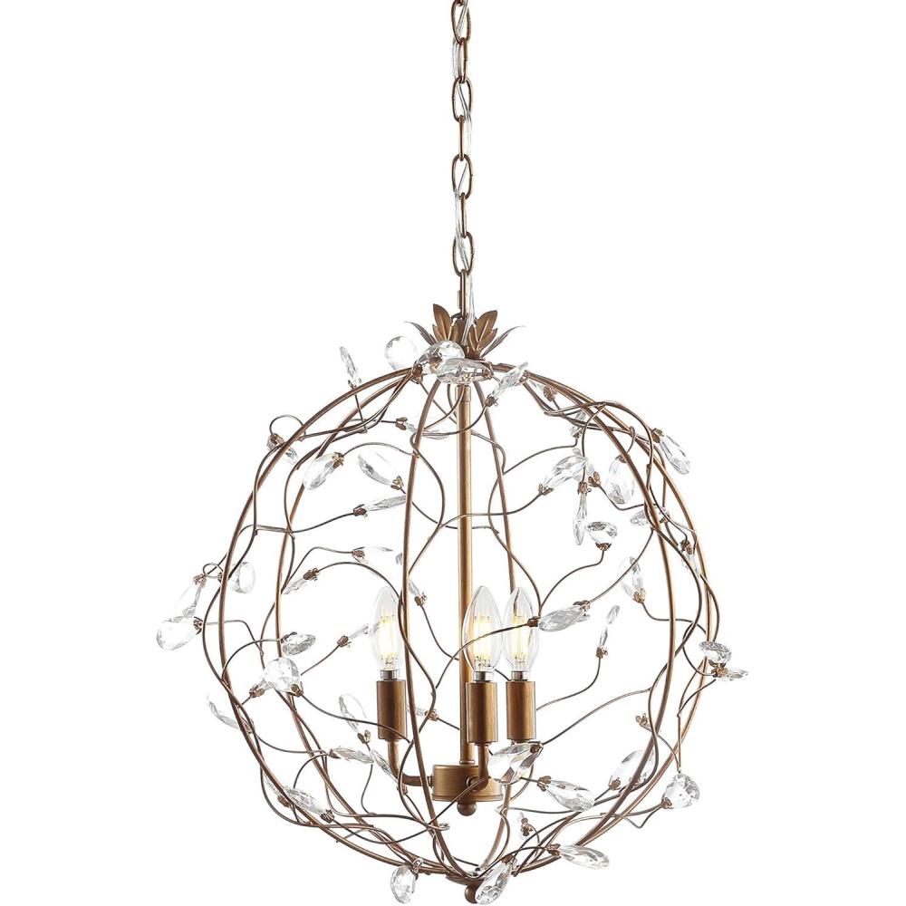 image:imageJONATHAN Y 20 Antique Gold 3Light Metal and Glass Globe Pendant Adjustable Height Hanging Fixture for Hallway Bathroom Transitional Style UL Listed LED Bulbs Included JYL9042A