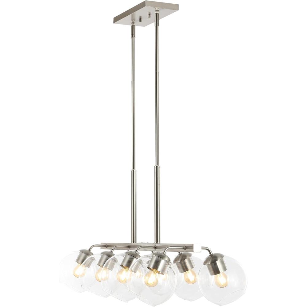 image:imageJONATHAN Y 335 NickelClear 8Light Farmhouse Bohemian Iron Linear LED Pendant Clear Glass Shade for Kitchen Island Dining Room Sloped Ceiling Compatible JYL7570BNickel