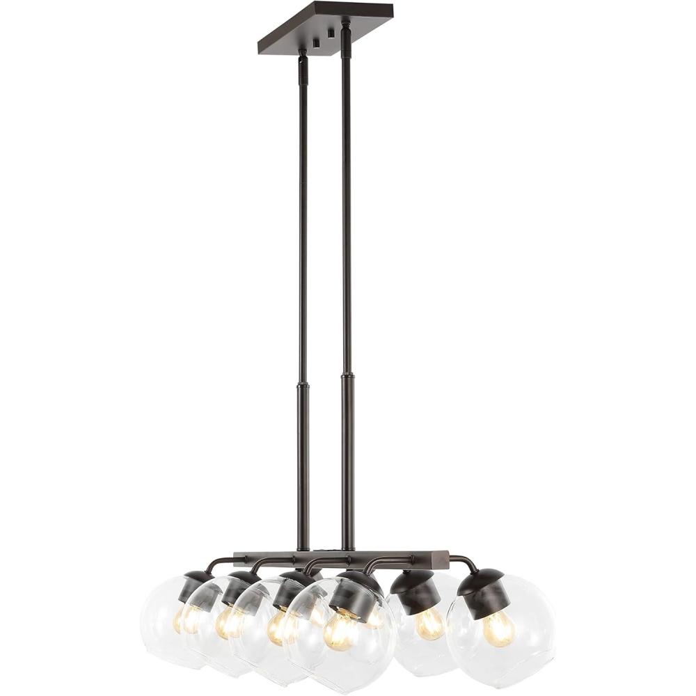 image:imageJONATHAN Y 335 NickelClear 8Light Farmhouse Bohemian Iron Linear LED Pendant Clear Glass Shade for Kitchen Island Dining Room Sloped Ceiling Compatible JYL7570BOilRubbed Bronze