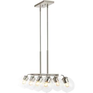JONATHAN Y 33.5″ Nickel/Clear 8-Light Farmhouse Bohemian Iron Linear LED Pendant, Clear Glass Shade for Kitchen Island, Dining Room, Sloped Ceiling Compatible (JYL7570B)(Nickel)