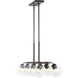 JONATHAN Y 33.5″ Nickel/Clear 8-Light Farmhouse Bohemian Iron Linear LED Pendant, Clear Glass Shade for Kitchen Island, Dining Room, Sloped Ceiling Compatible (JYL7570B)(Oil-Rubbed Bronze)