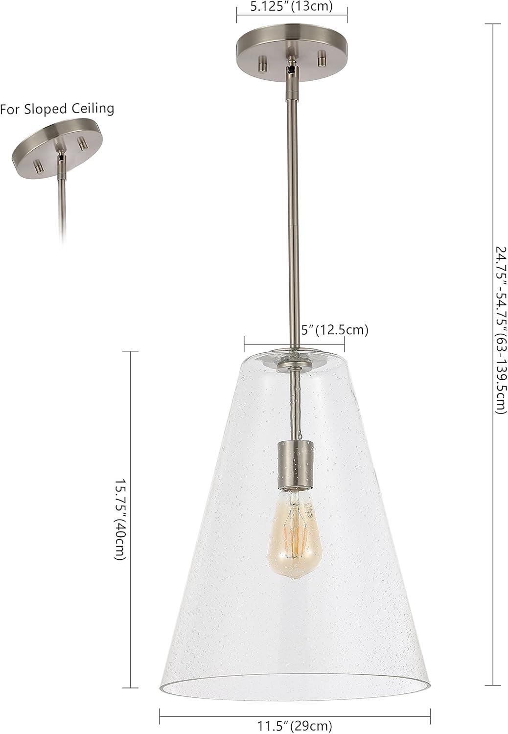 image:imageJONATHAN Y 115 Nickel 1Light Iron and Seeded Glass Pendant Light MidCentury Modern Adjustable Height Hanging Fixture for Kitchen Island Dining Room LED Bulb Included JYL7594A