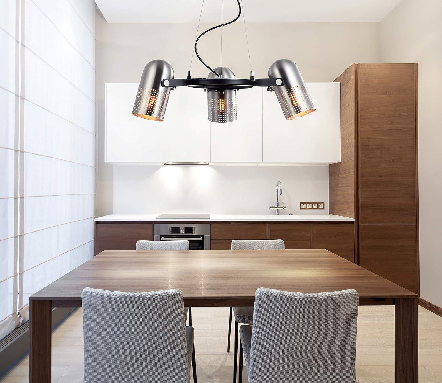 image:imageJONATHAN Y 22 Brushed NickelBlack 3Light Iron Chandelier Adjustable StageStyle Pendant Light for Kitchen Dining Room Contemporary Wagon Wheel LED Bulbs Included JYL6128A