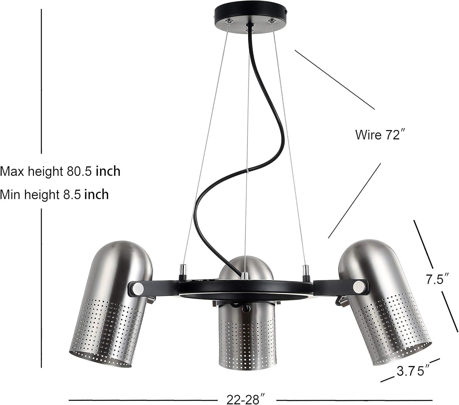 image:imageJONATHAN Y 22 Brushed NickelBlack 3Light Iron Chandelier Adjustable StageStyle Pendant Light for Kitchen Dining Room Contemporary Wagon Wheel LED Bulbs Included JYL6128A