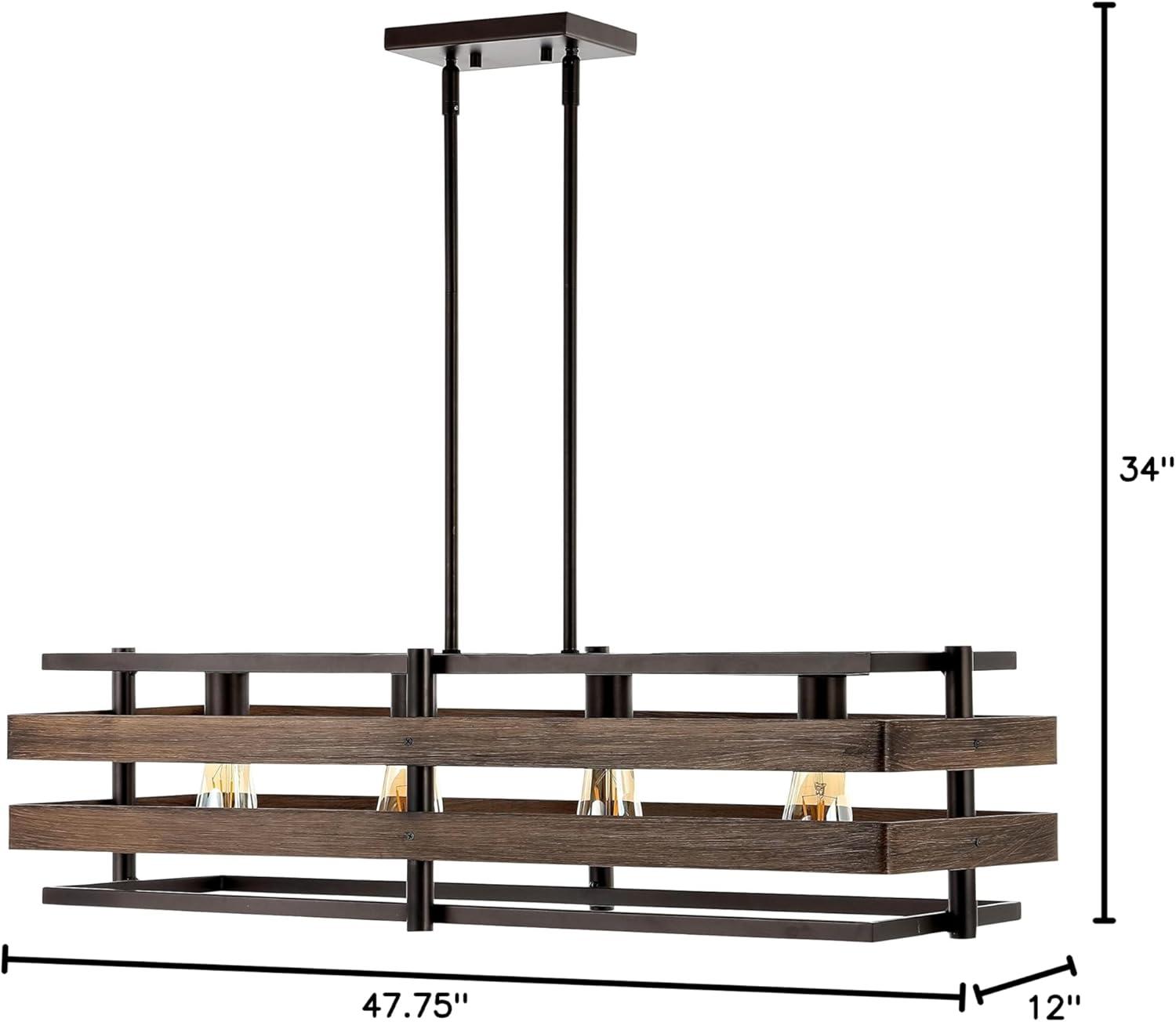 image:imageJONATHAN Y 34 Wood Finished Oil Rubbed Bronze 4Light Iron Linear Pendant Rustic Farmhouse Island Fixture for Dining Room Kitchen Adjustable Height LED Bulbs Included JYL1306A
