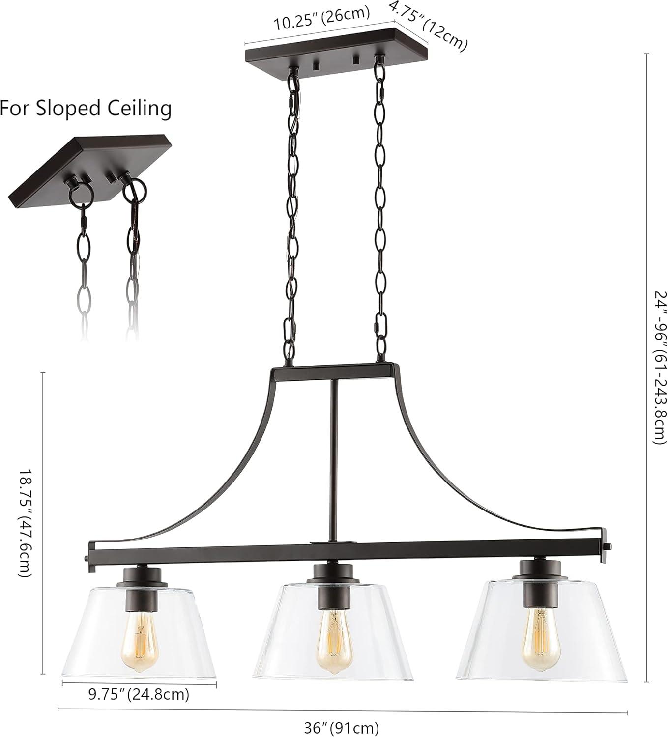 image:imageJONATHAN Y 36 Oil Rubbed Bronze 3Light Iron and Glass Linear Pendant Light Industrial Farmhouse Fixture for Kitchen Island Dining Room UL Listed LED Bulbs Included JYL7590A