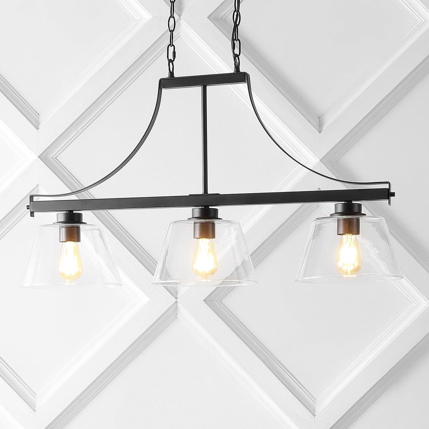 image:imageJONATHAN Y 36 Oil Rubbed Bronze 3Light Iron and Glass Linear Pendant Light Industrial Farmhouse Fixture for Kitchen Island Dining Room UL Listed LED Bulbs Included JYL7590A