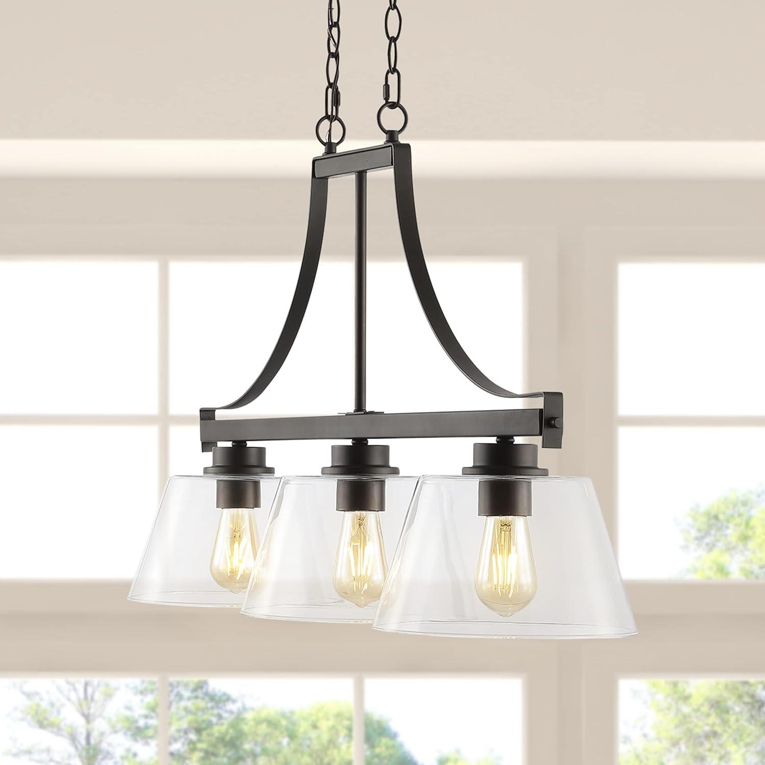 image:imageJONATHAN Y 36 Oil Rubbed Bronze 3Light Iron and Glass Linear Pendant Light Industrial Farmhouse Fixture for Kitchen Island Dining Room UL Listed LED Bulbs Included JYL7590A