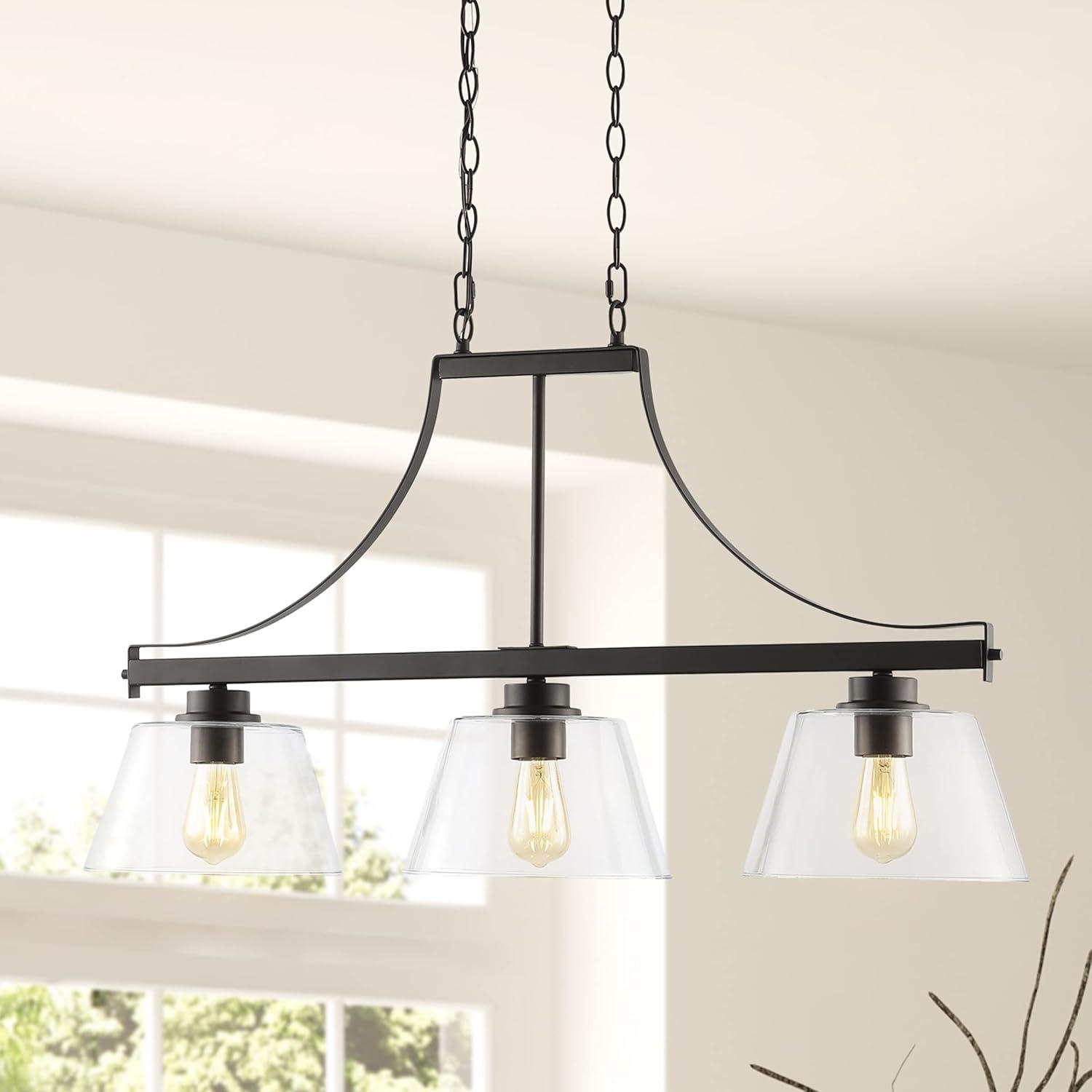 image:imageJONATHAN Y 36 Oil Rubbed Bronze 3Light Iron and Glass Linear Pendant Light Industrial Farmhouse Fixture for Kitchen Island Dining Room UL Listed LED Bulbs Included JYL7590A