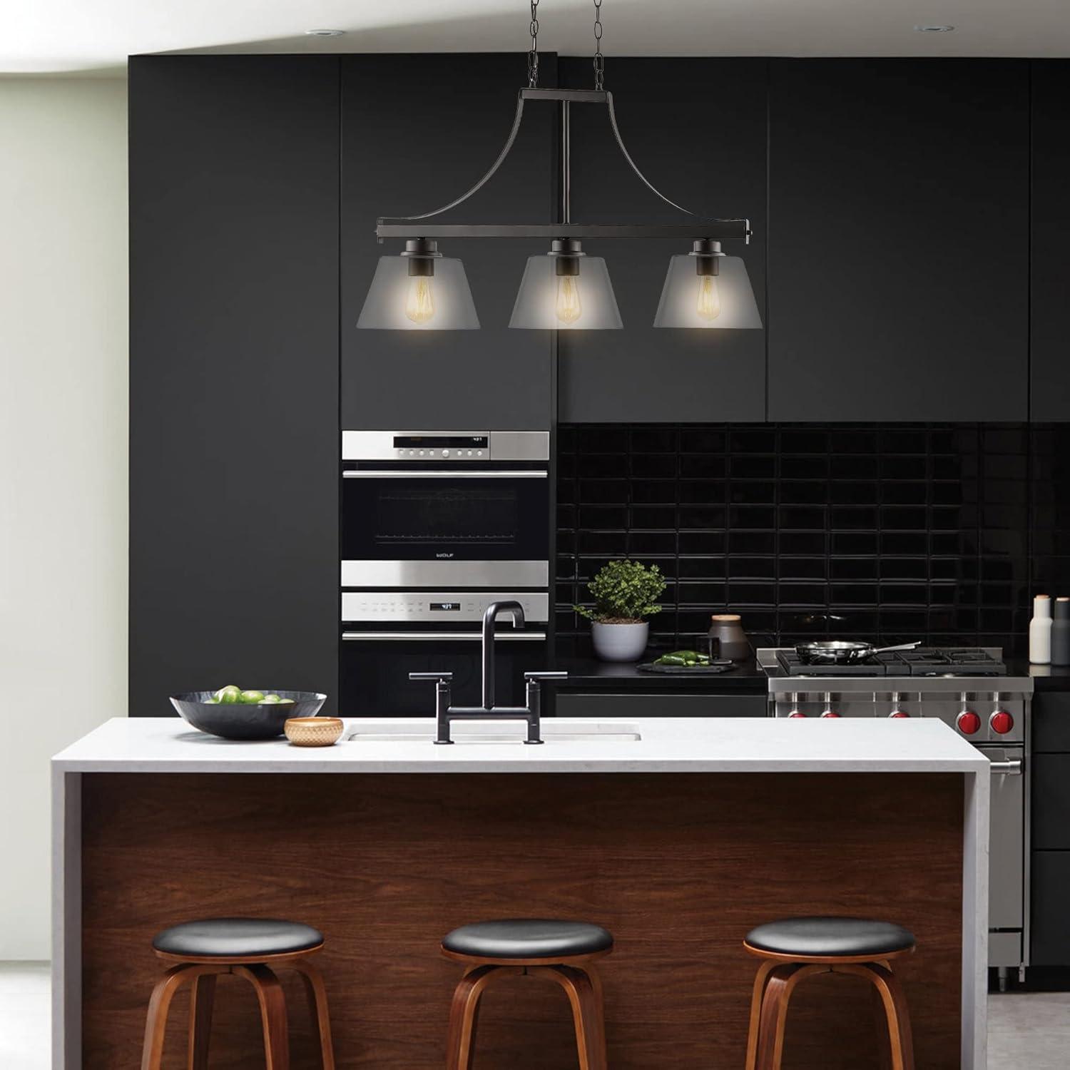 image:imageJONATHAN Y 36 Oil Rubbed Bronze 3Light Iron and Glass Linear Pendant Light Industrial Farmhouse Fixture for Kitchen Island Dining Room UL Listed LED Bulbs Included JYL7590A