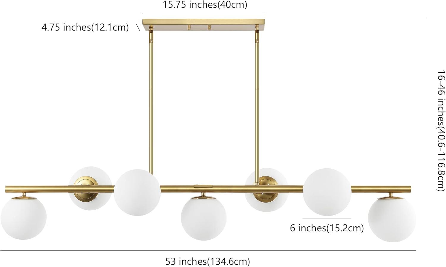 image:imageJONATHAN Y 53 BlackClear 7Light Linear Pendant for Kitchen Island Decor Modern Midcentury Glam Chandelier Frosted White Glass Globe Shades LED Bulbs Included JYL7573BBrass Gold