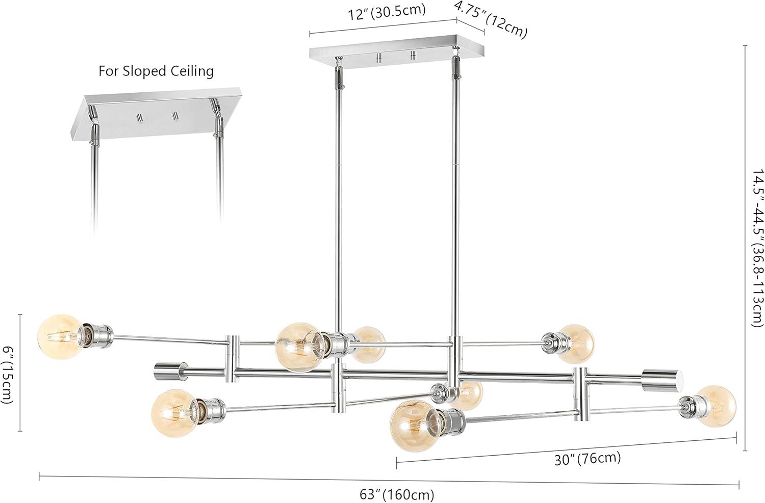image:imageJONATHAN Y 63 Chrome 8Light Modern Linear LED Pendant Adjustable Arm Iron Island Chandelier for Kitchen Dining Room Vintage Sputnik Hanging Ceiling Light Fixture JYL7599A63 8Light