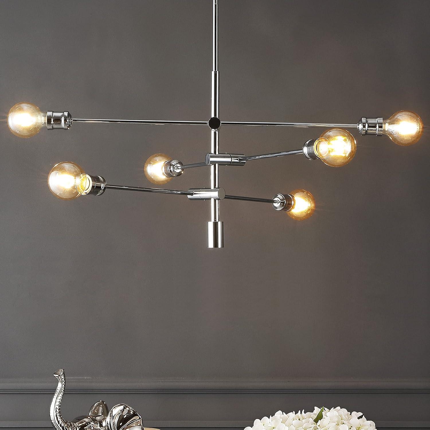 image:imageJONATHAN Y 63 Chrome 8Light Modern Linear LED Pendant Adjustable Arm Iron Island Chandelier for Kitchen Dining Room Vintage Sputnik Hanging Ceiling Light Fixture JYL7599A36 6Light