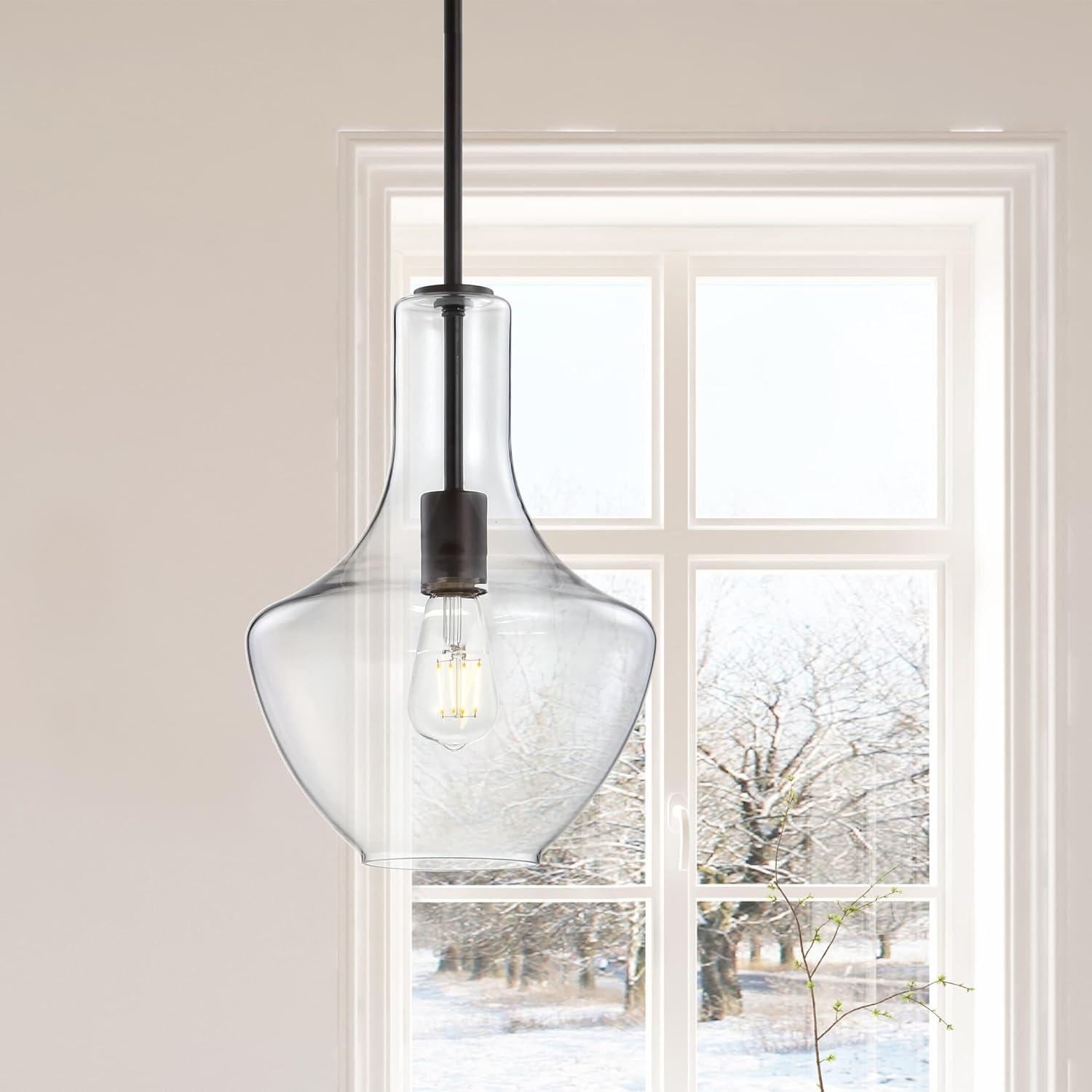 image:imageJONATHAN Y Bettina 1 Light MidCentury Modern IronGlass LED Pendant by JONATHAN Y Oil Rubbed Bronze 105 Oil Rubbed 13 to 24 Inches Bronze 7 to