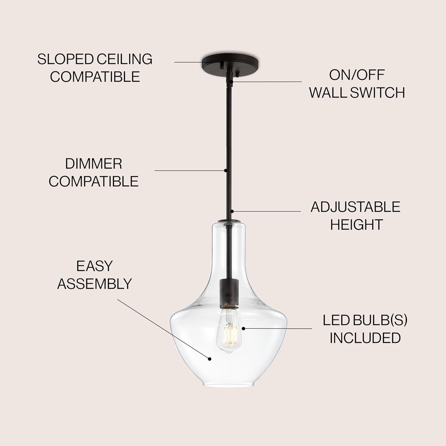 image:imageJONATHAN Y Bettina 1 Light MidCentury Modern IronGlass LED Pendant by JONATHAN Y Oil Rubbed Bronze 105 Oil Rubbed 13 to 24 Inches Bronze 7 to