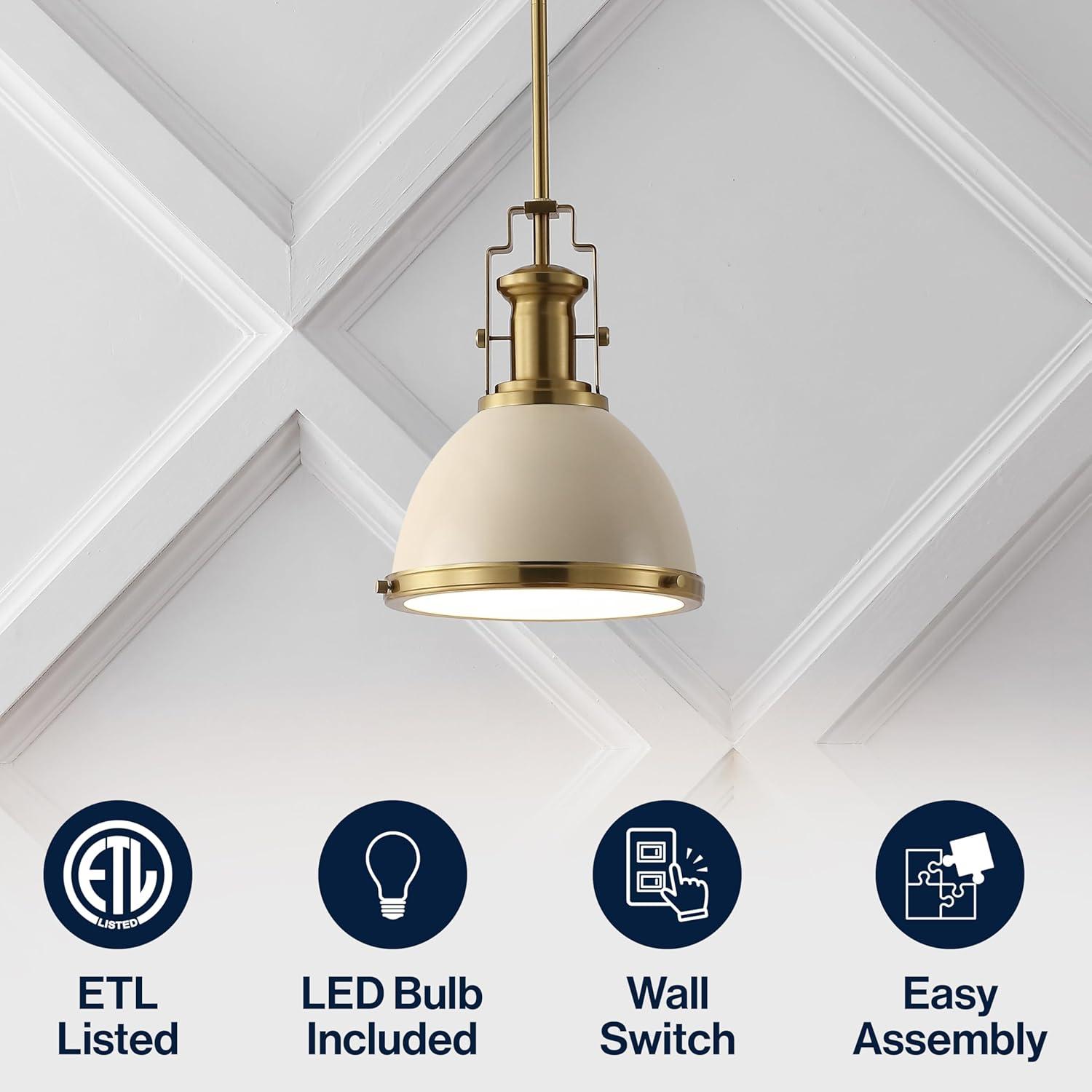 image:imageJONATHAN Y JYL9535F 10 Modern Industrial Dome Pendant Light Farmhouse Hanging Light Fixture in Almond and Brass Gold Adjustable Height Metal Lighting for Kitchen Island Dining Room Entryway