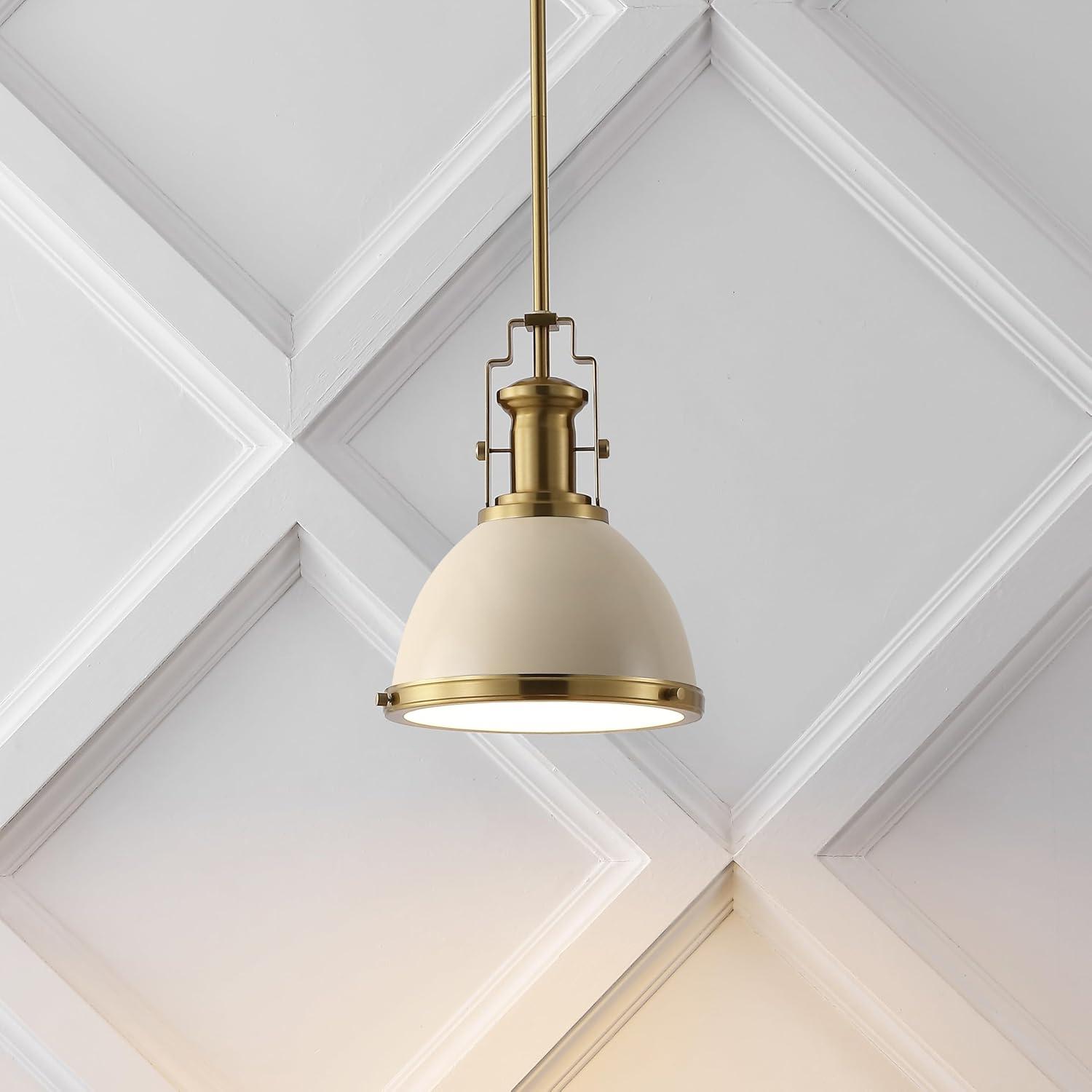 image:imageJONATHAN Y JYL9535F 10 Modern Industrial Dome Pendant Light Farmhouse Hanging Light Fixture in Almond and Brass Gold Adjustable Height Metal Lighting for Kitchen Island Dining Room Entryway
