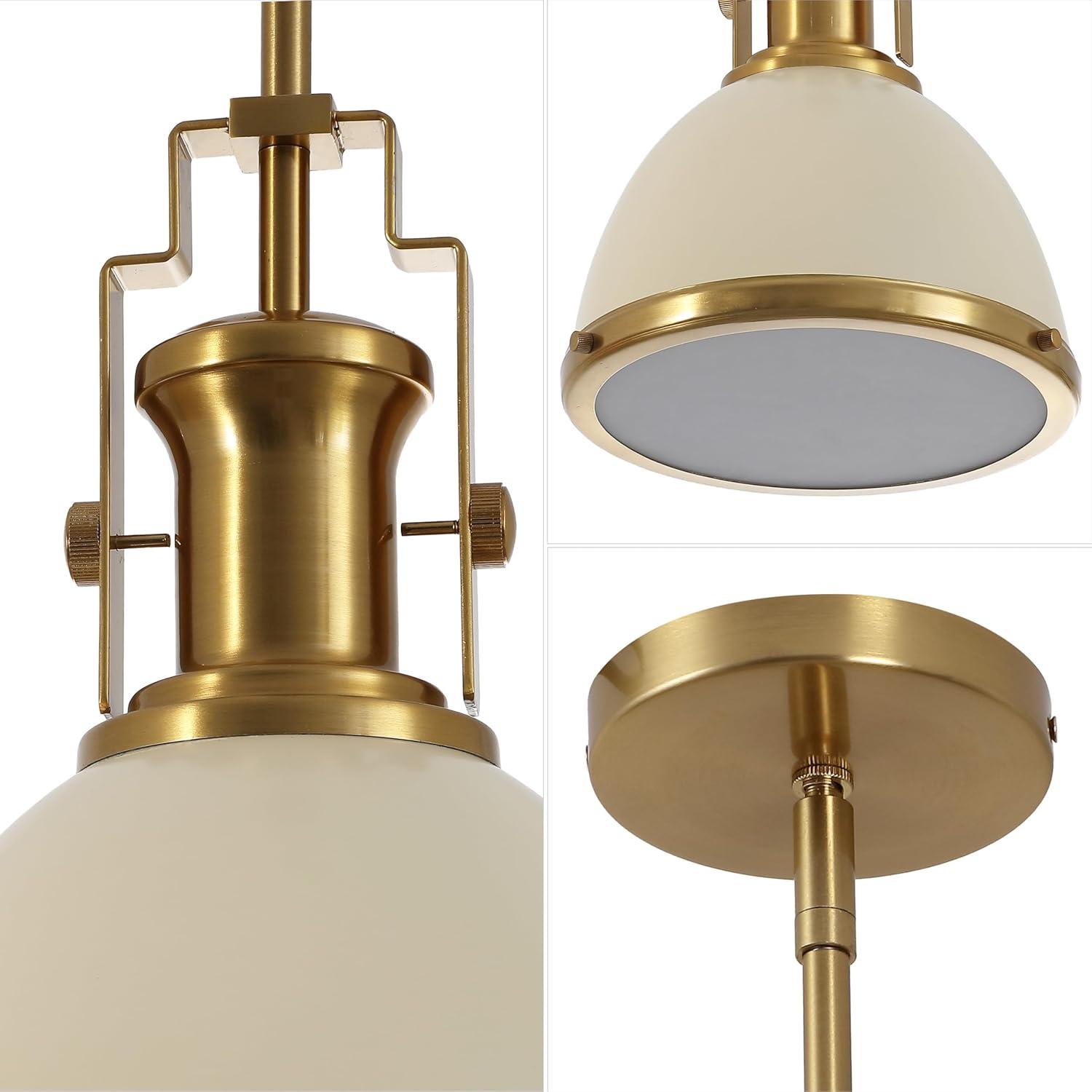 image:imageJONATHAN Y JYL9535F 10 Modern Industrial Dome Pendant Light Farmhouse Hanging Light Fixture in Almond and Brass Gold Adjustable Height Metal Lighting for Kitchen Island Dining Room Entryway