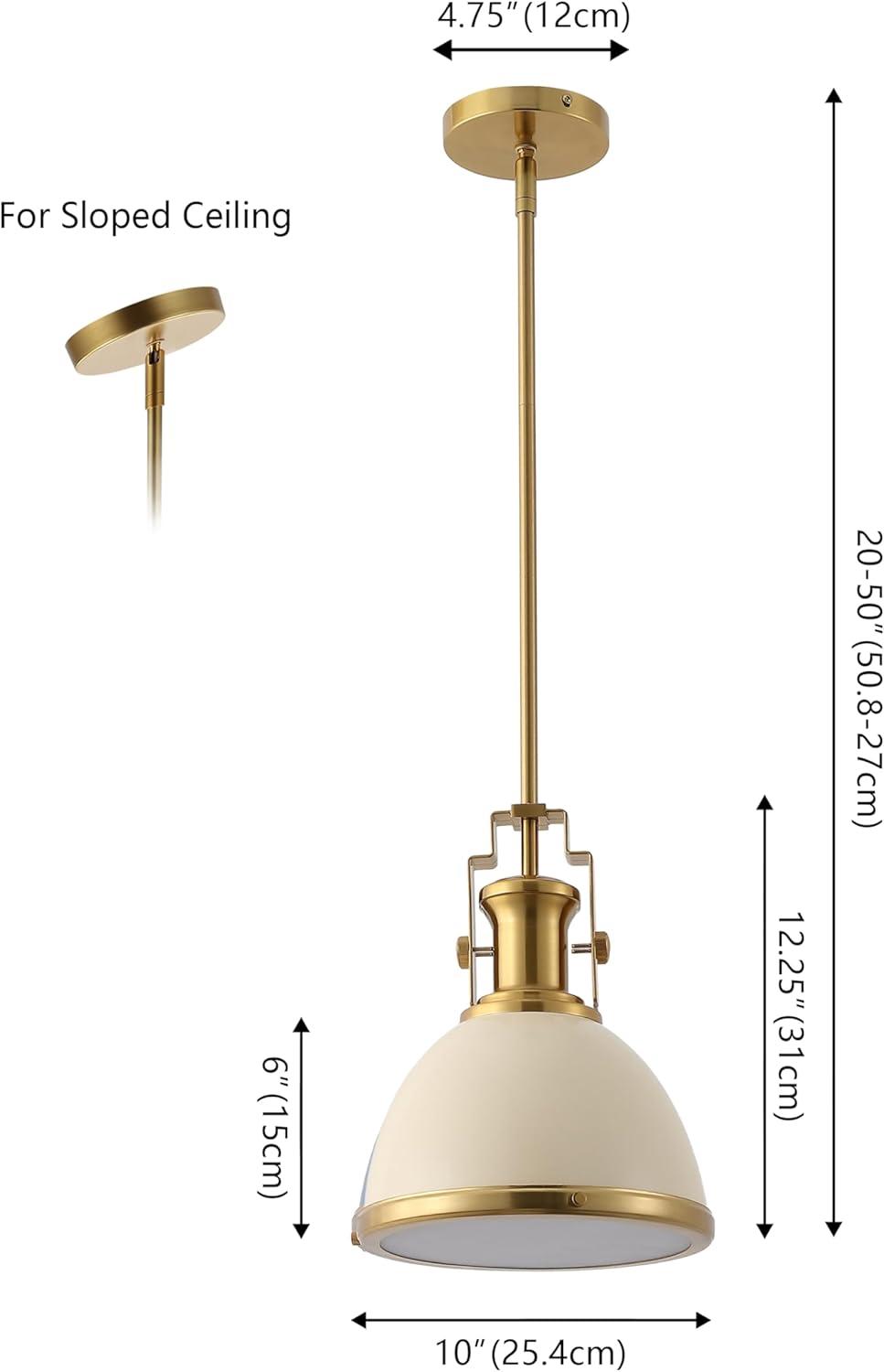 image:imageJONATHAN Y JYL9535F 10 Modern Industrial Dome Pendant Light Farmhouse Hanging Light Fixture in Almond and Brass Gold Adjustable Height Metal Lighting for Kitchen Island Dining Room Entryway