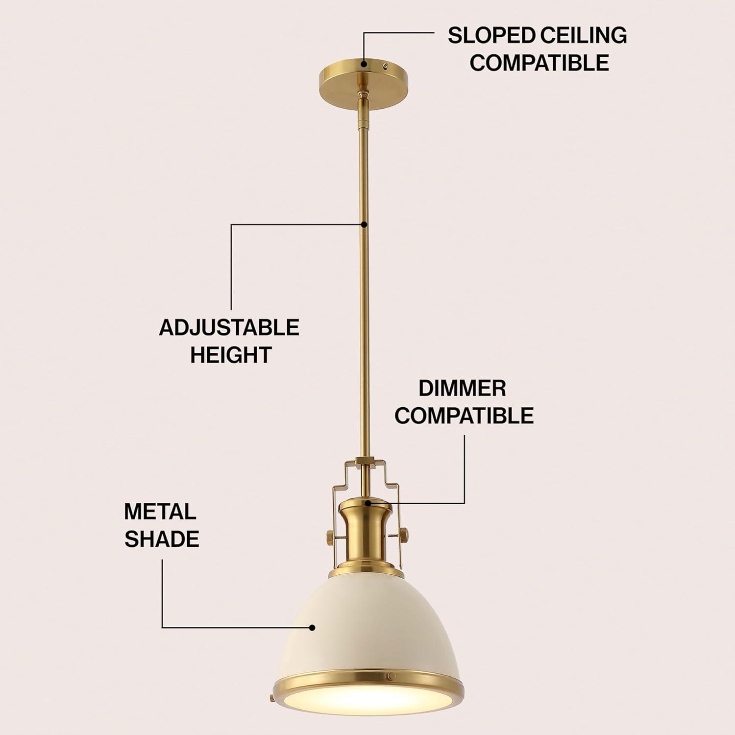 image:imageJONATHAN Y JYL9535F 10 Modern Industrial Dome Pendant Light Farmhouse Hanging Light Fixture in Almond and Brass Gold Adjustable Height Metal Lighting for Kitchen Island Dining Room Entryway