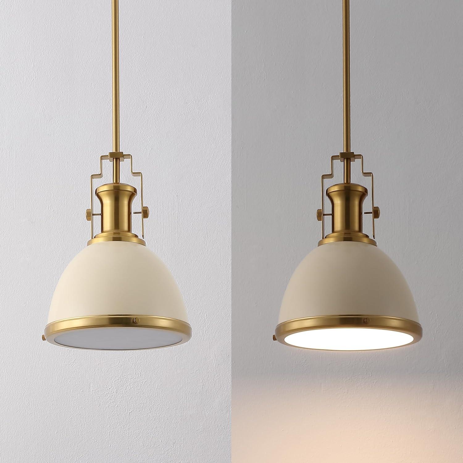 image:imageJONATHAN Y JYL9535F 10 Modern Industrial Dome Pendant Light Farmhouse Hanging Light Fixture in Almond and Brass Gold Adjustable Height Metal Lighting for Kitchen Island Dining Room Entryway