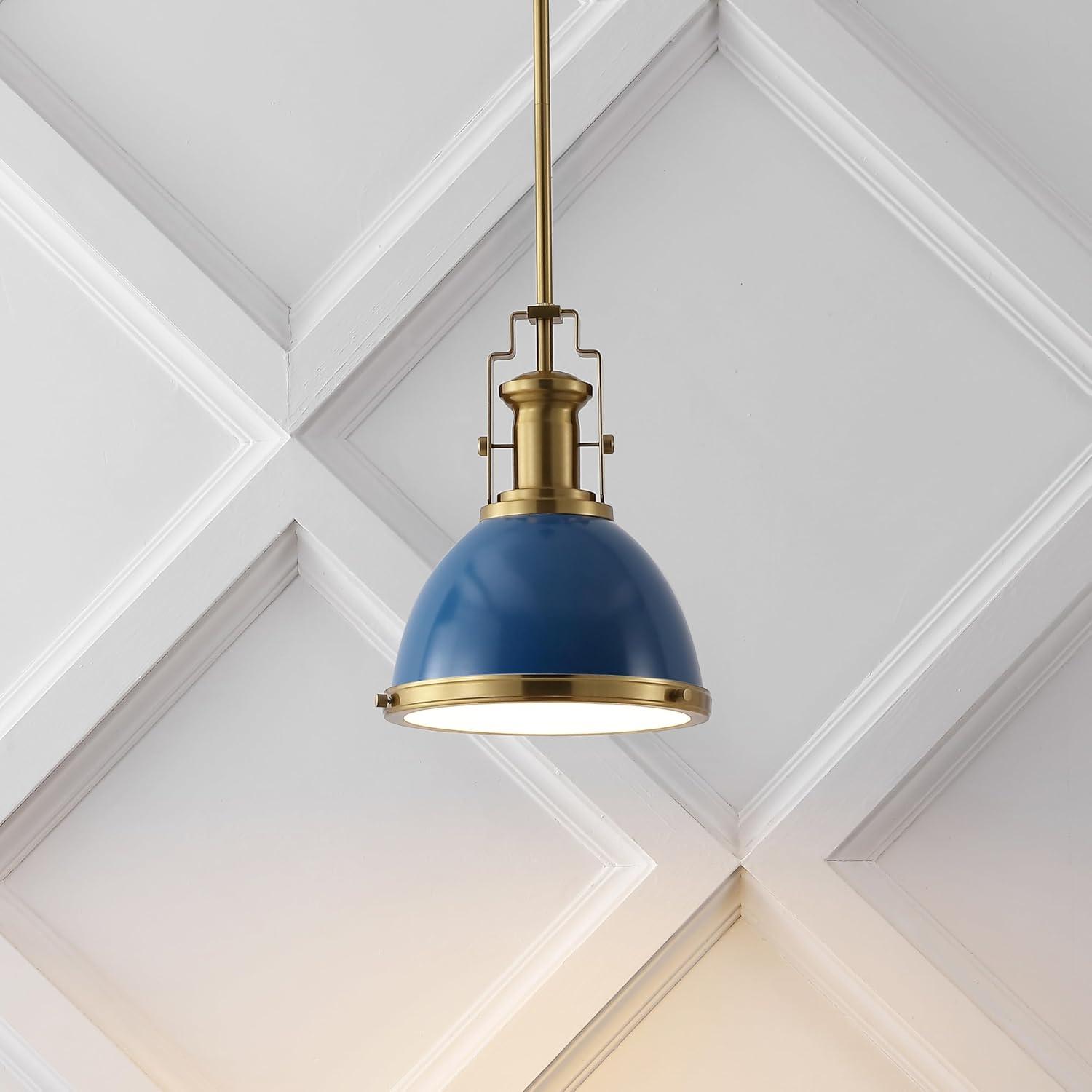 image:imageJONATHAN Y JYL9535G 10 Modern Industrial Dome Pendant Light Farmhouse Hanging Light Fixture in Navy and Brass Gold Adjustable Height Metal Lighting for Kitchen Island Dining Room Entryway