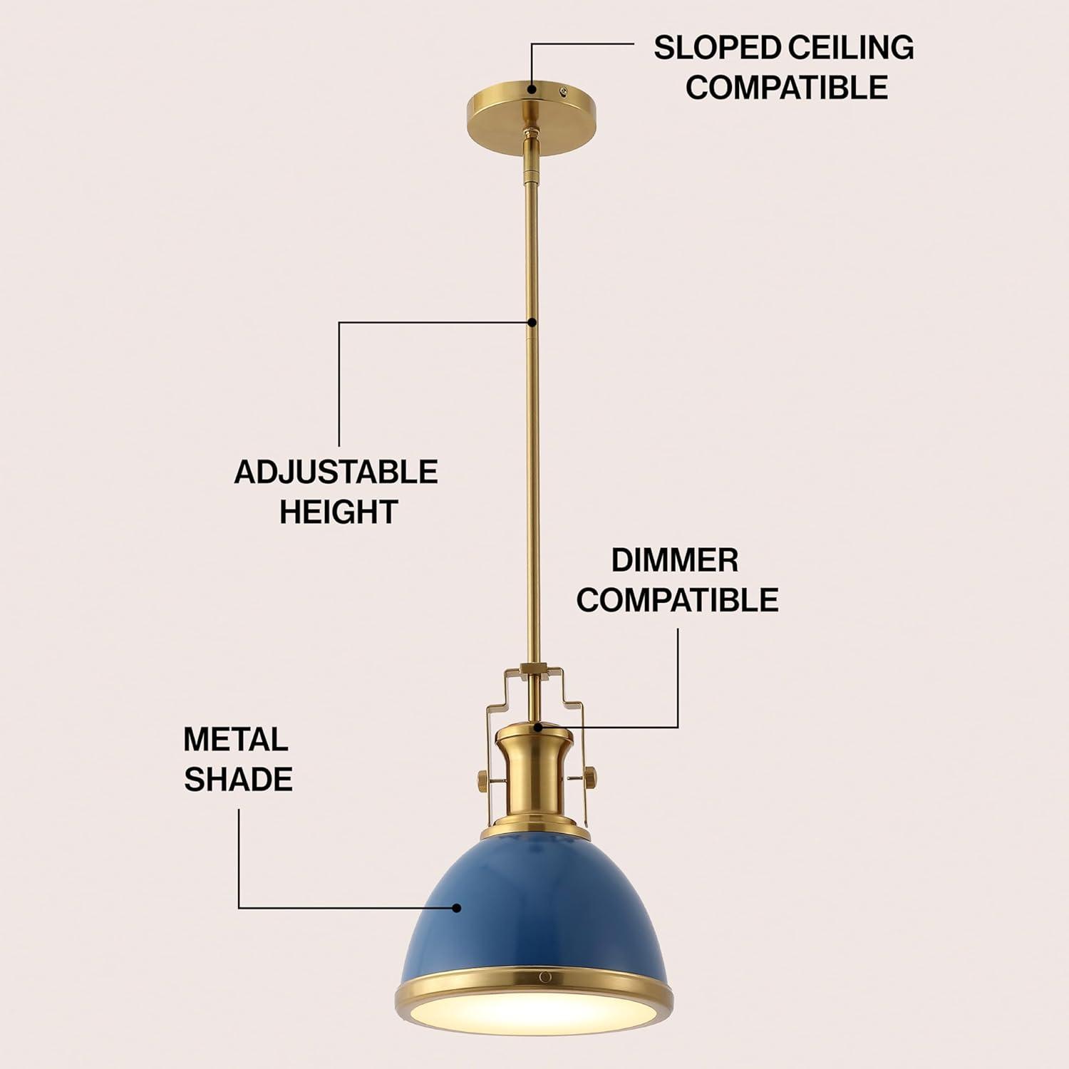 image:imageJONATHAN Y JYL9535G 10 Modern Industrial Dome Pendant Light Farmhouse Hanging Light Fixture in Navy and Brass Gold Adjustable Height Metal Lighting for Kitchen Island Dining Room Entryway