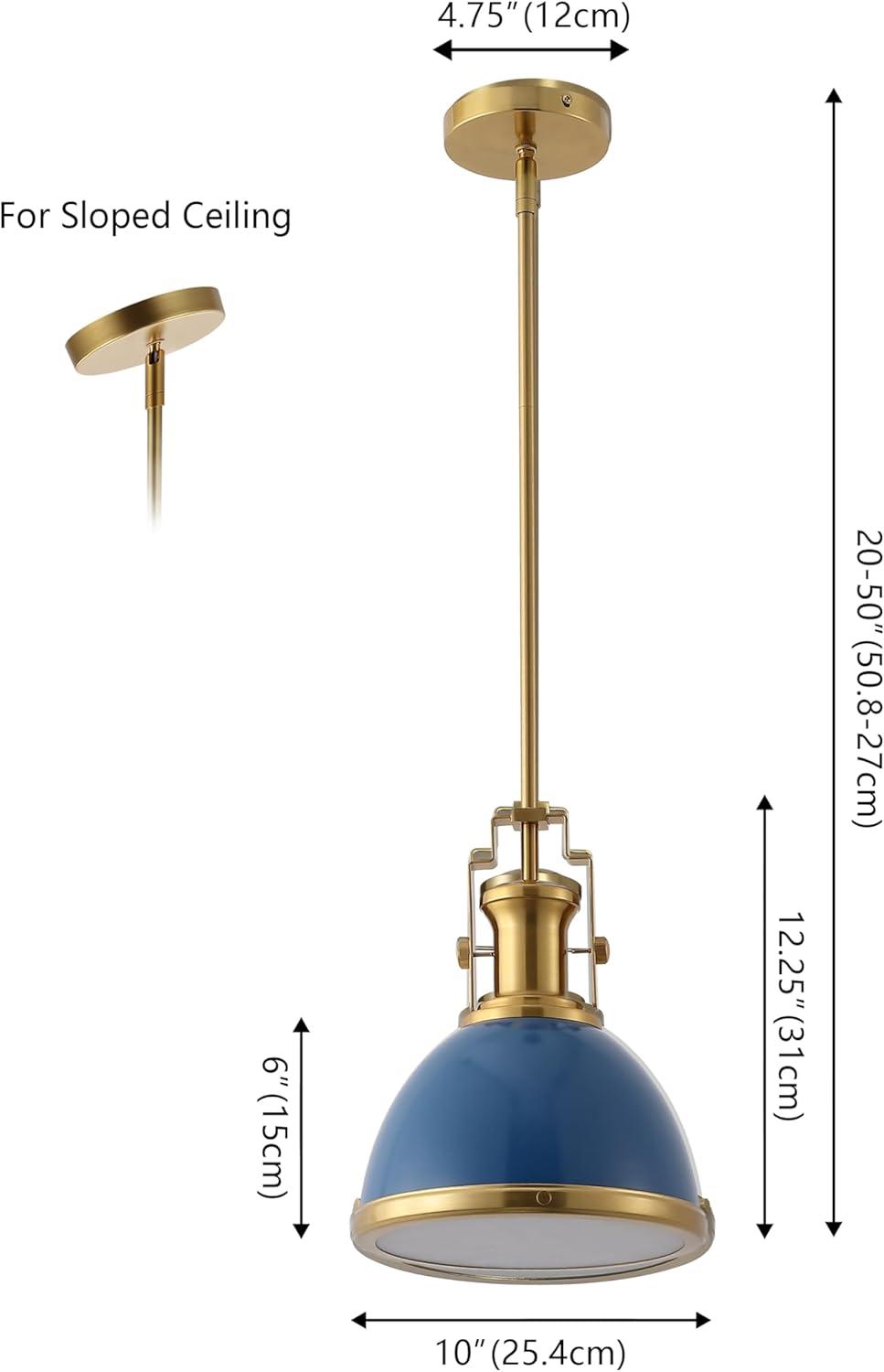 image:imageJONATHAN Y JYL9535G 10 Modern Industrial Dome Pendant Light Farmhouse Hanging Light Fixture in Navy and Brass Gold Adjustable Height Metal Lighting for Kitchen Island Dining Room Entryway