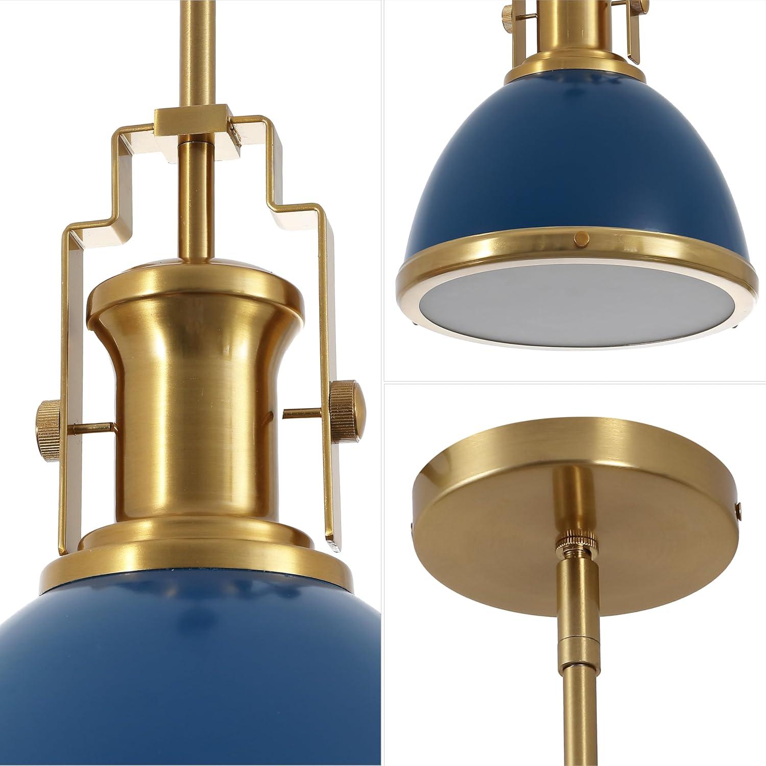 image:imageJONATHAN Y JYL9535G 10 Modern Industrial Dome Pendant Light Farmhouse Hanging Light Fixture in Navy and Brass Gold Adjustable Height Metal Lighting for Kitchen Island Dining Room Entryway