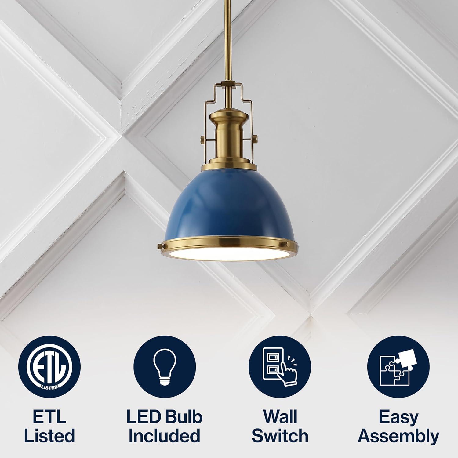 image:imageJONATHAN Y JYL9535G 10 Modern Industrial Dome Pendant Light Farmhouse Hanging Light Fixture in Navy and Brass Gold Adjustable Height Metal Lighting for Kitchen Island Dining Room Entryway