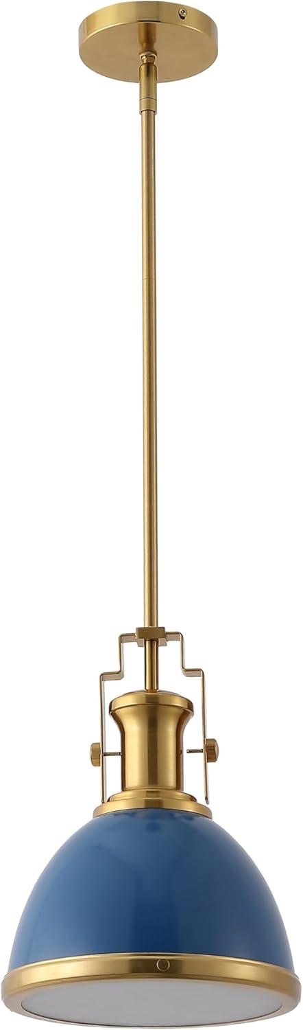 image:imageJONATHAN Y JYL9535G 10 Modern Industrial Dome Pendant Light Farmhouse Hanging Light Fixture in Navy and Brass Gold Adjustable Height Metal Lighting for Kitchen Island Dining Room Entryway