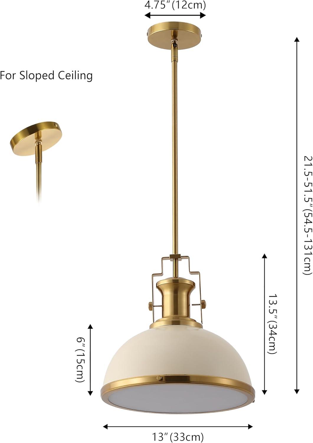 image:imageJONATHAN Y JYL9536F 13 Modern Industrial Dome Pendant Light Farmhouse Hanging Light Fixture in Almond and Brass Gold Adjustable Height Metal Lighting for Kitchen Island Dining Room Entryway