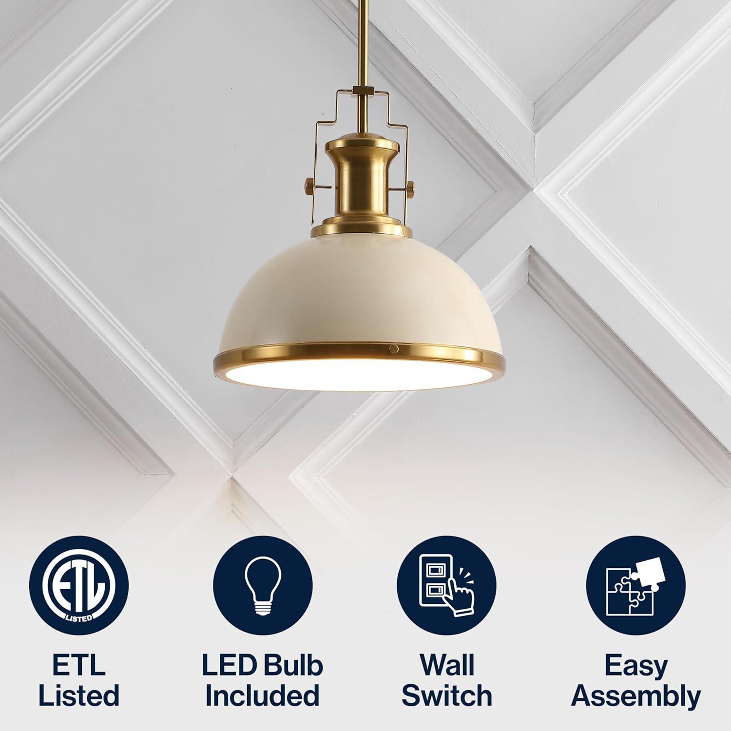 image:imageJONATHAN Y JYL9536F 13 Modern Industrial Dome Pendant Light Farmhouse Hanging Light Fixture in Almond and Brass Gold Adjustable Height Metal Lighting for Kitchen Island Dining Room Entryway