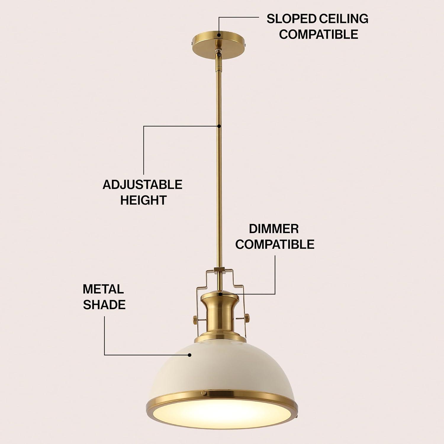 image:imageJONATHAN Y JYL9536F 13 Modern Industrial Dome Pendant Light Farmhouse Hanging Light Fixture in Almond and Brass Gold Adjustable Height Metal Lighting for Kitchen Island Dining Room Entryway