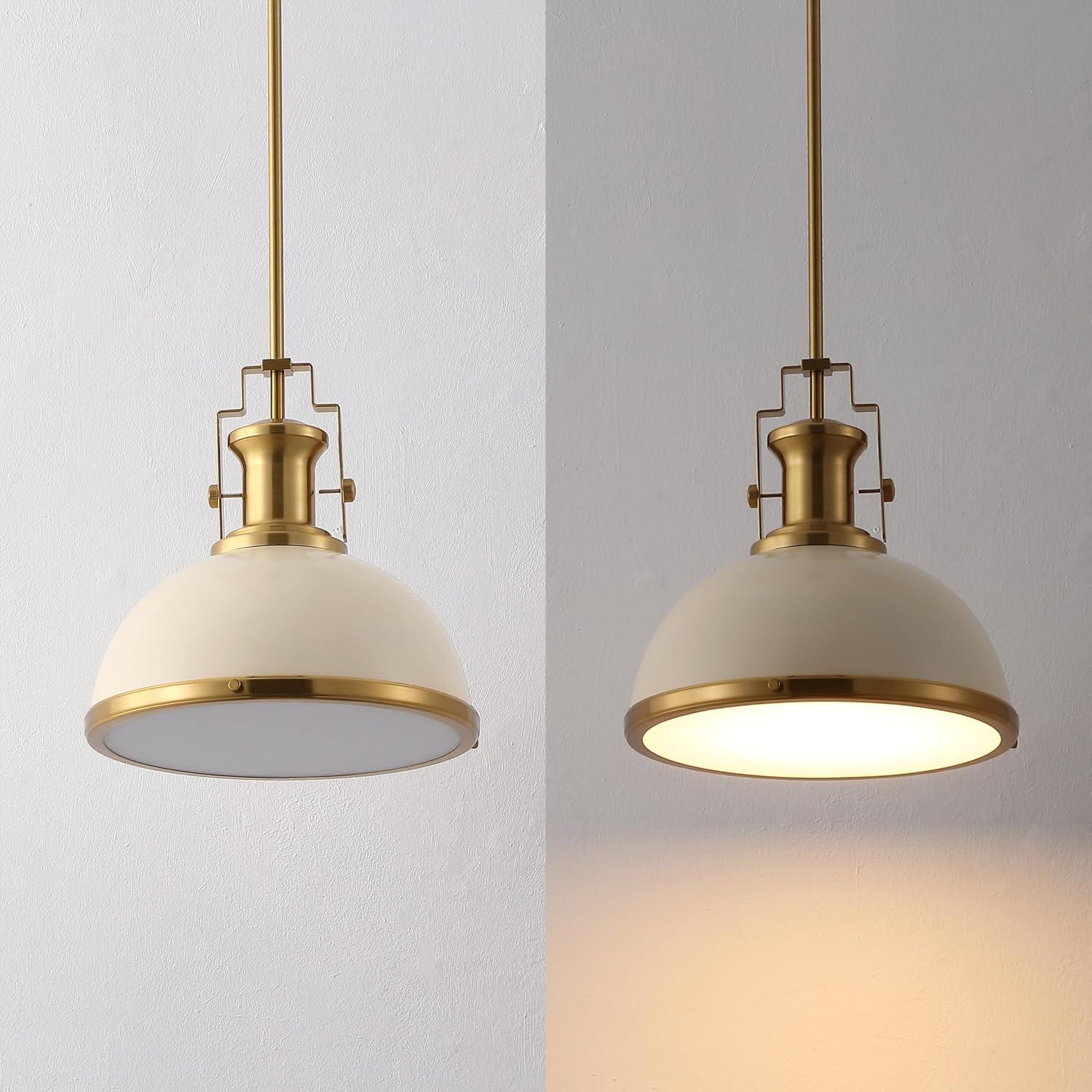 image:imageJONATHAN Y JYL9536F 13 Modern Industrial Dome Pendant Light Farmhouse Hanging Light Fixture in Almond and Brass Gold Adjustable Height Metal Lighting for Kitchen Island Dining Room Entryway