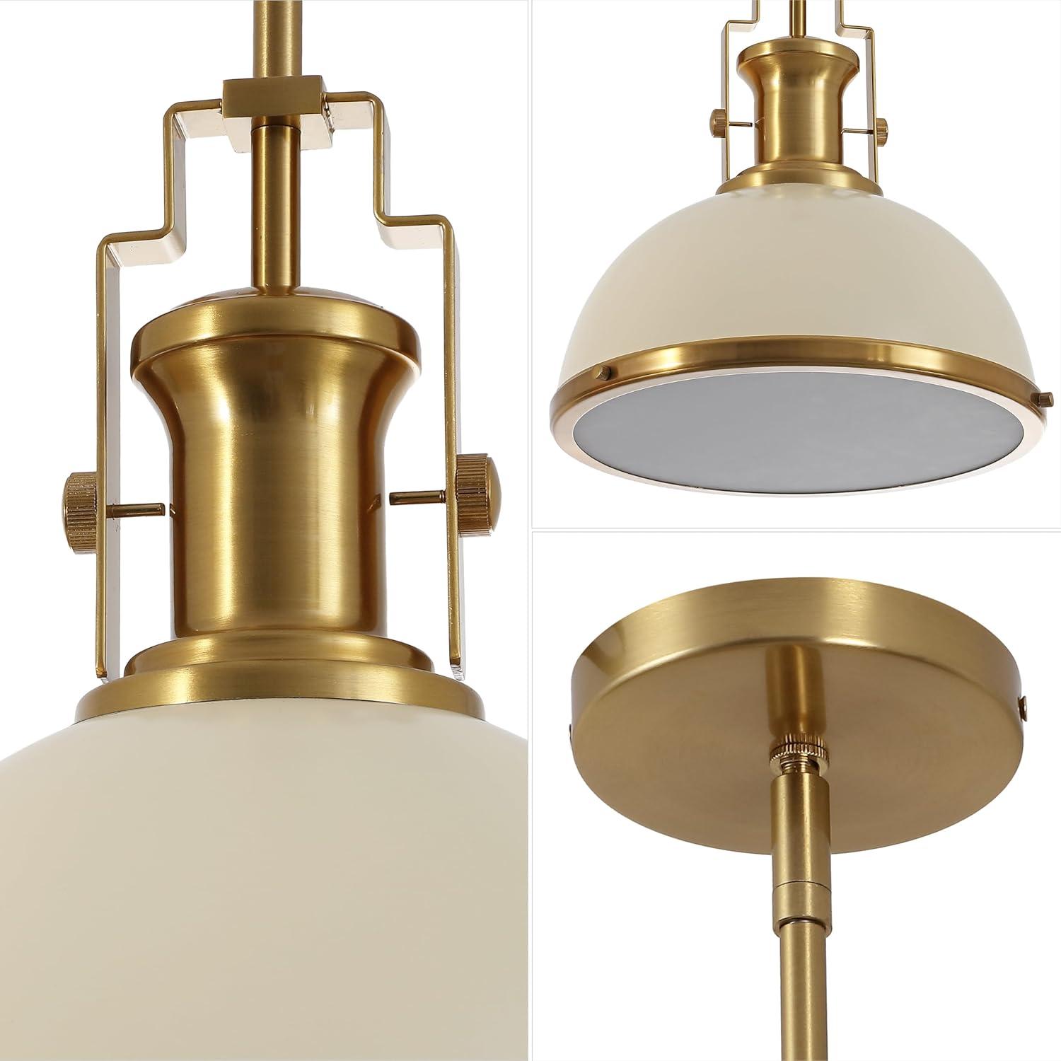 image:imageJONATHAN Y JYL9536F 13 Modern Industrial Dome Pendant Light Farmhouse Hanging Light Fixture in Almond and Brass Gold Adjustable Height Metal Lighting for Kitchen Island Dining Room Entryway
